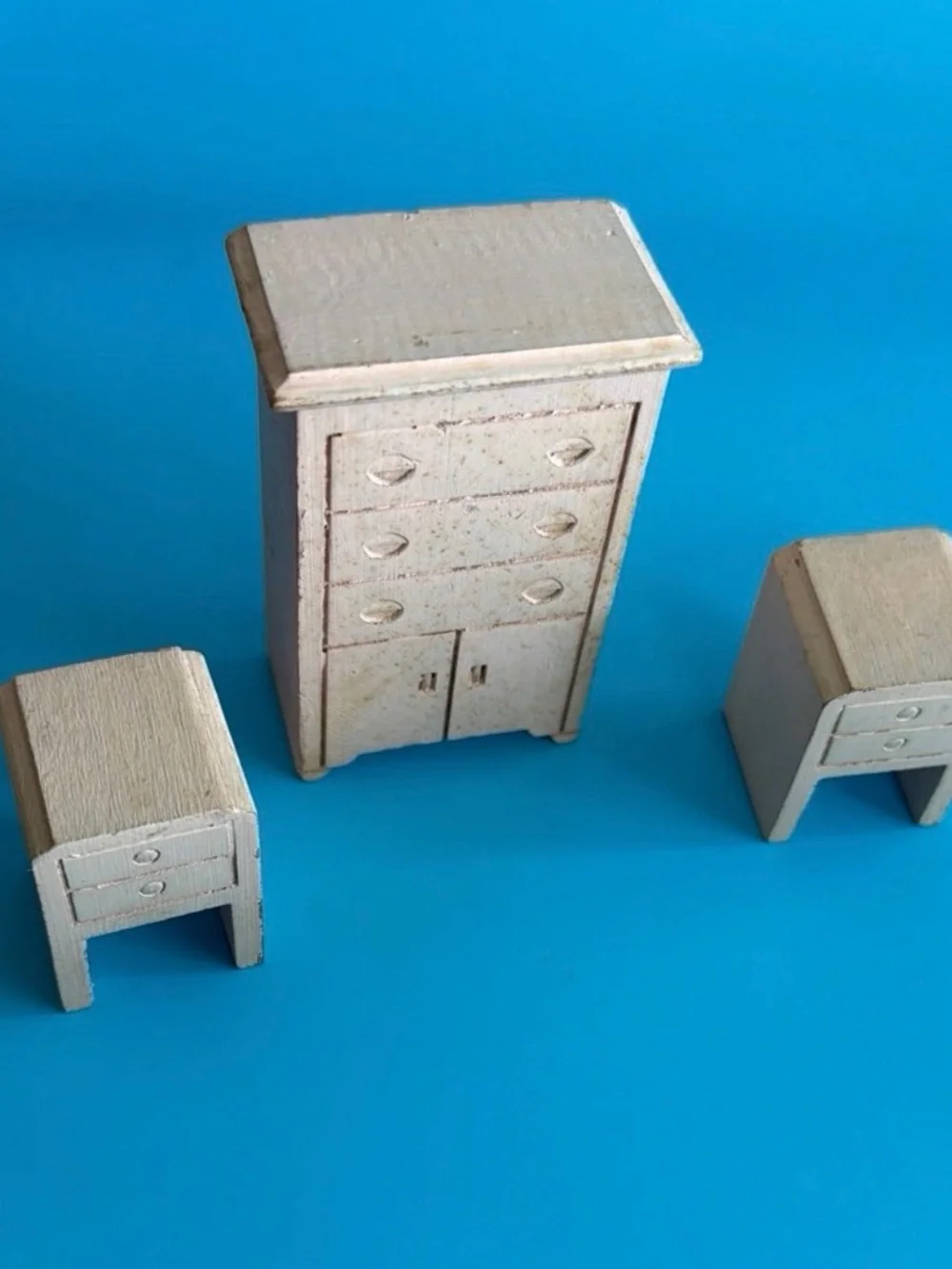 VTG 1940’s Strombecker Pink Wooden Doll House Bedroom Furniture - Total 7 pcs